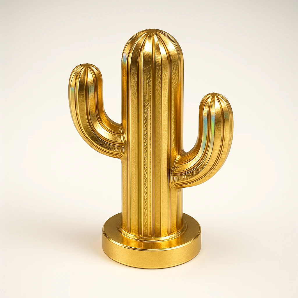 double cactus, each arm shimmering with gold and rainbow shine, radiant and luxurious emoji