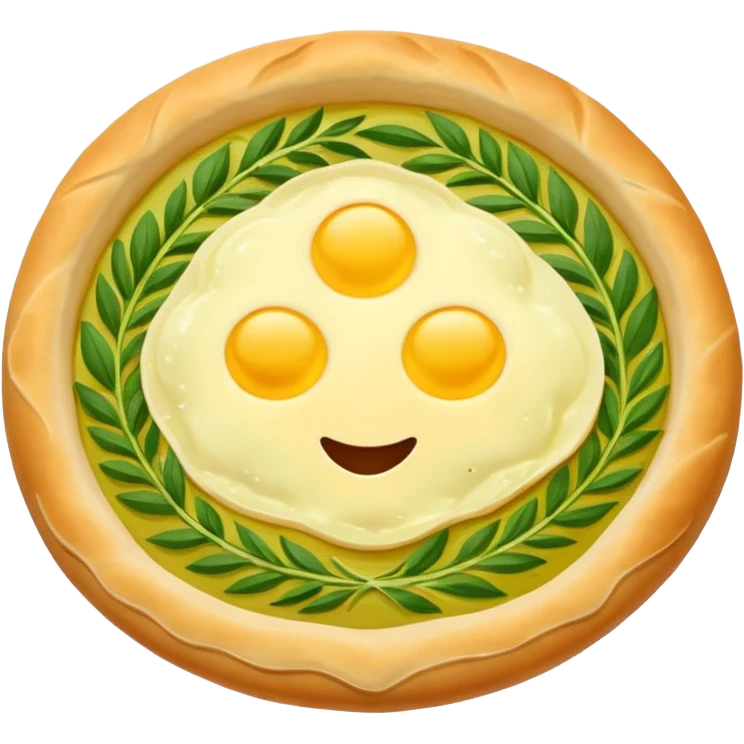 Georgian cuisine avatar in bright emoji-style illustration. Khachapuri and herbs, rich golden and green colors, simple shapes, flat design, strong character. Without human emoji