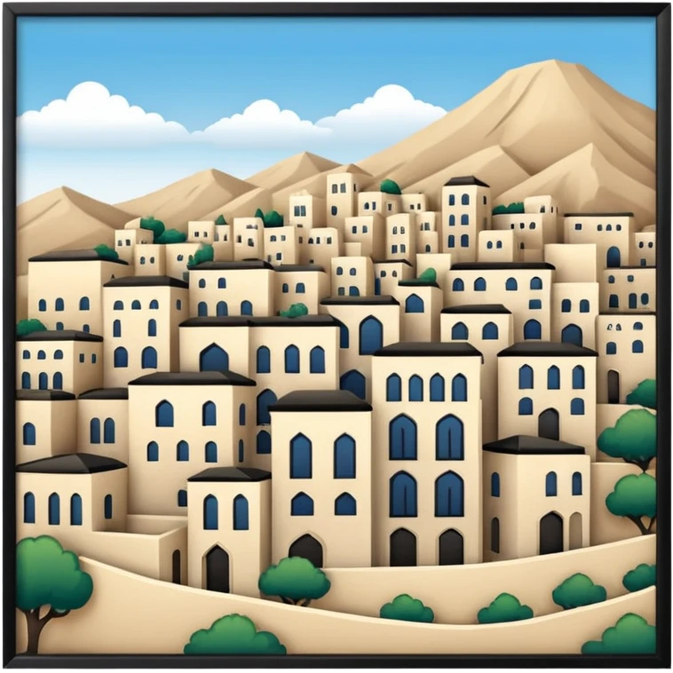little city and many, small, ordinary, simple, home, Iranian-style, 1980  emoji