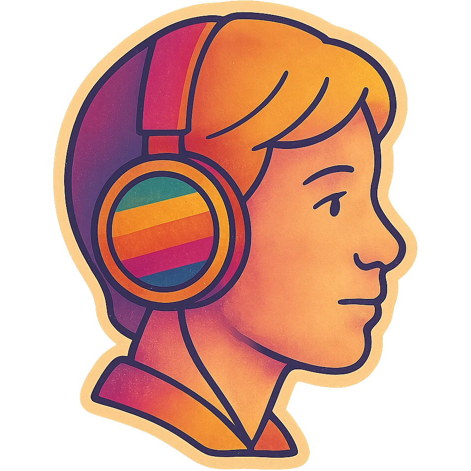 person with short hair and headphones, soft line avatar style, gentle lines and pastel hues emoji