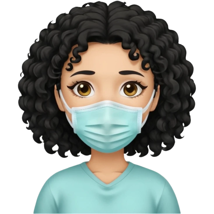 a pretty tan bratz girl with black curly hair. no makeup, looking sick, wearing a mask, coughing. sunken face emoji