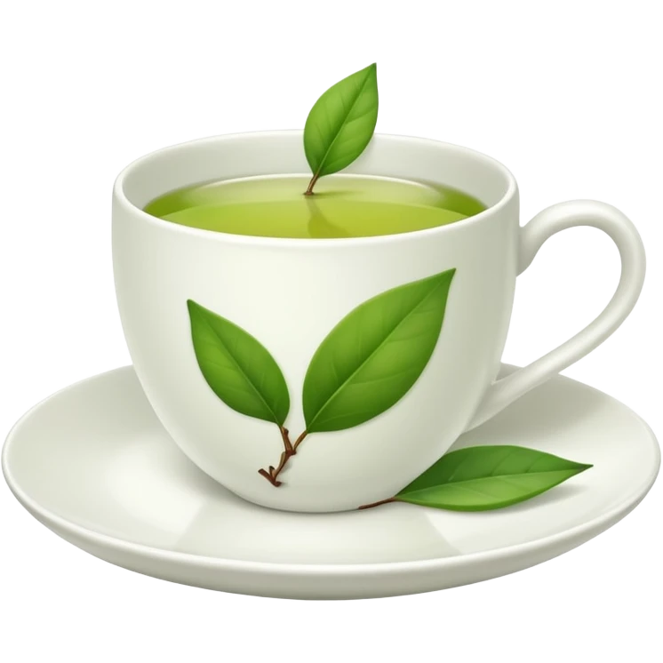 White tea cup with leaf on the plate but not on the tea emoji