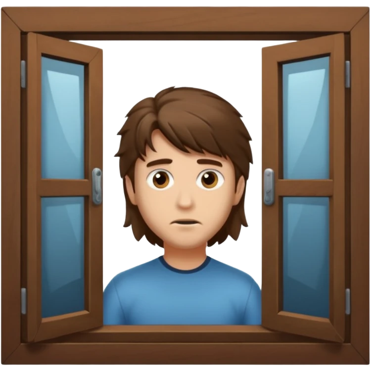Guy with mullet brown hair creepy peeking through closed window emoji