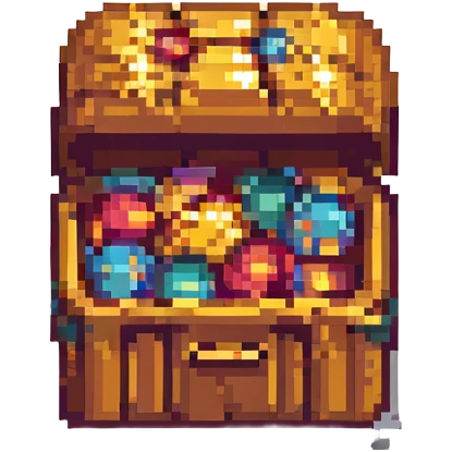 pixel art treasure chest overflowing with gold, RPG style, soft lighting, retro game aesthetic emoji