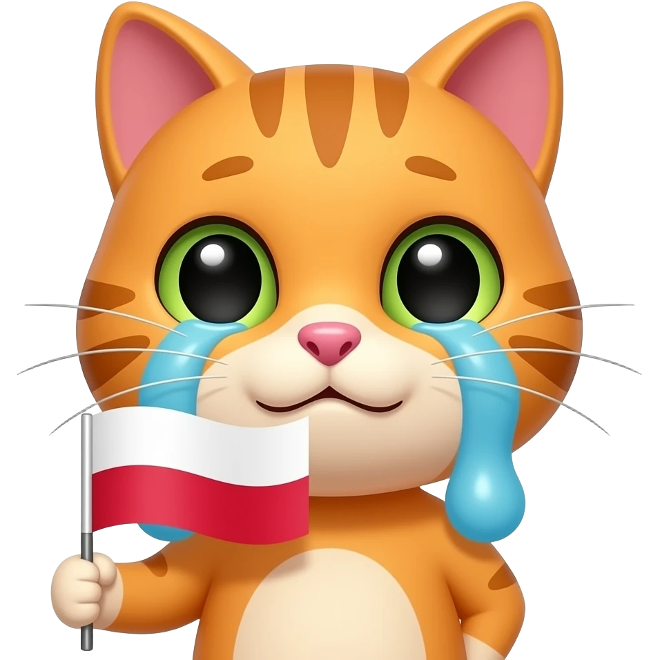 ios style emoji of orange head cat crying with polish flag in hand only face emoji