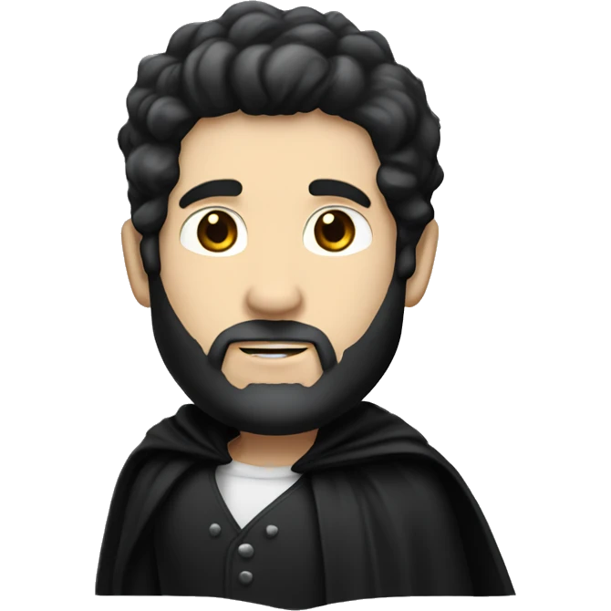 White skin man, with black hair, a patchy beard, wearing a suit with a black cape on the shoulders emoji