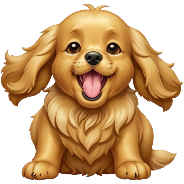 Cinematic Cute Yawning Gold Cocker Spaniel Portrait Emoji, Head tilted slightly with a dramatic, wide-open yawn, displaying a soft, shimmering golden coat and floppy ears, round brown eyes barely open in drowsy contentment, Simplified yet irresistibly adorable features, highly detailed, glowing with a soft, cozy glow, high shine, relaxed yet expressive, stylized with a touch of whimsy, bright and endearing, soft glowing outline, capturing the essence of a sleepy yet affectionate companion, so drowsy it feels like it could stretch out of the screen and curl up for a nap! emoji