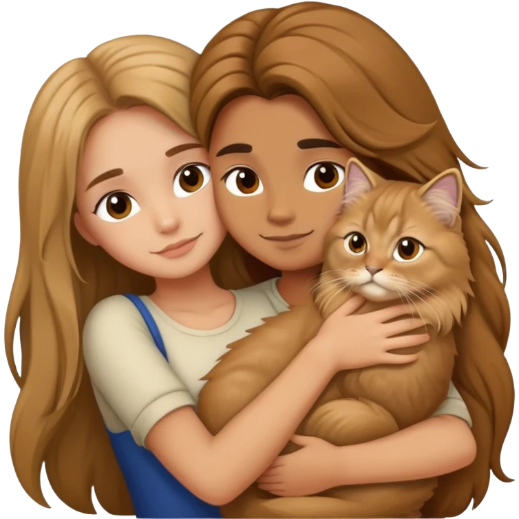 A long-haired girl hugs a British longhair emoji