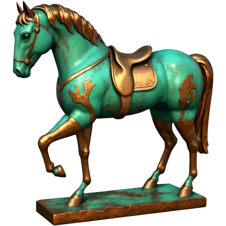 3D render of Bronze Horse Leg, heavily oxidized copper texture, verdigris patina,Fragment of a statue with patina, weathered bronze aesthetic, ancient decay, emoji style, isolated on white background --v 6.0. emoji