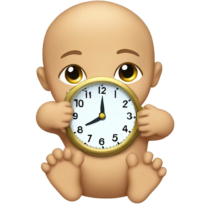 Little baby with a clock emoji