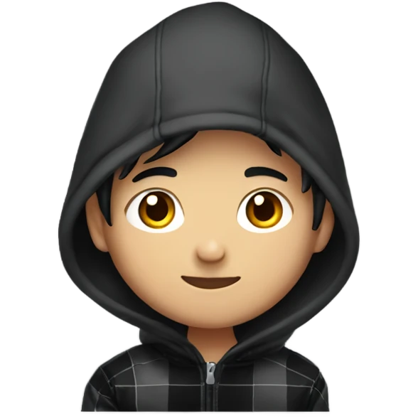 Asian boy wearing red checkered gloves on hands and black hoodie emoji