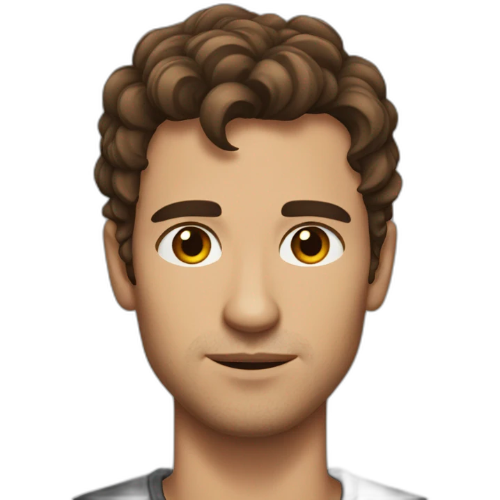 Brown haired man with a strong jawline and cheekbones while raising his eyebrow  emoji