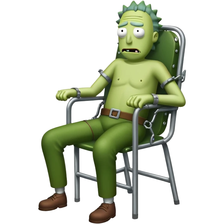 Pickle Rick handcuffed to a chair  emoji