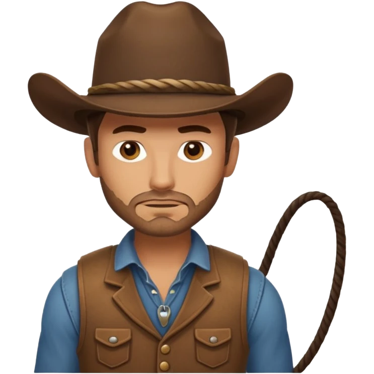 A rugged cowboy with stubble, brown vest, and serious eyes as he holds his lasso.
 emoji