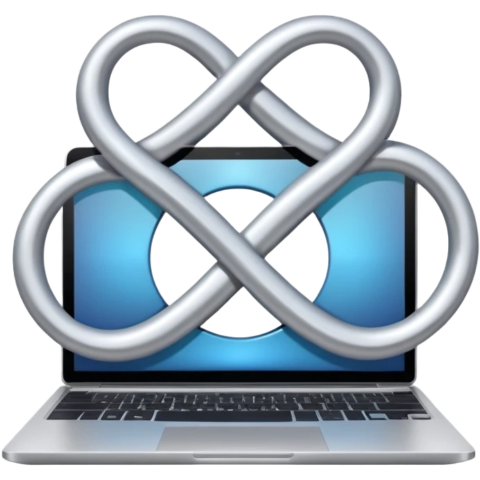 an infinity sign and a laptop with video emoji