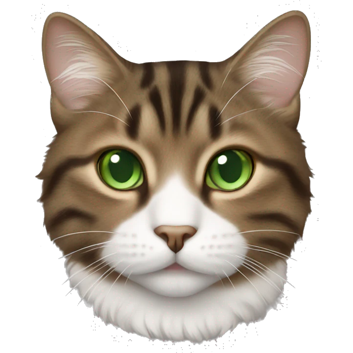 fluffy brown tabby cat with white nose and green eyes  emoji