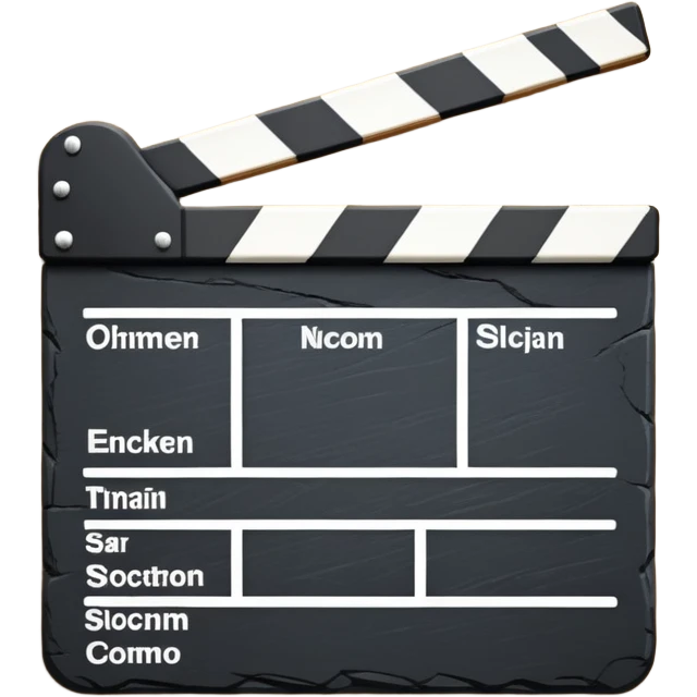 stylized movie clapperboard with minimal detail, black slate with white stripe emoji