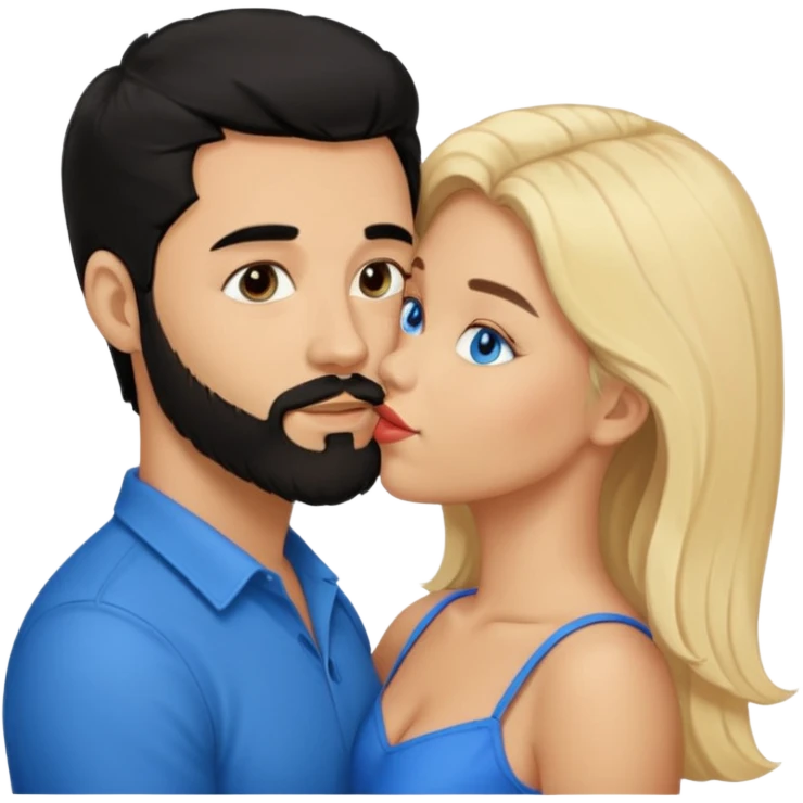 Puerto Rican man black hair beard with southern blonde hair blue eyes girl kissing  emoji
