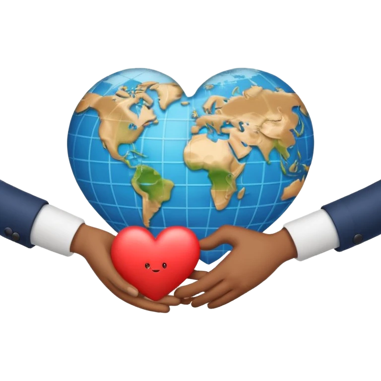 Emoji with whole body and Shake hands emoji with heart and globe showing negotiation of climate change  emoji