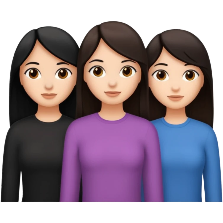 Three girl friends with straight hair one have black hair and two have brown hair emoji