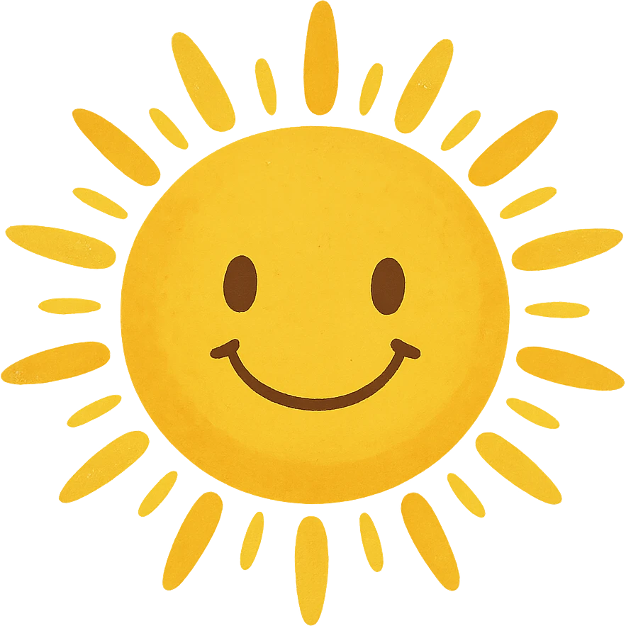 smiling sun with rays, general style, bright and cheerful emoji