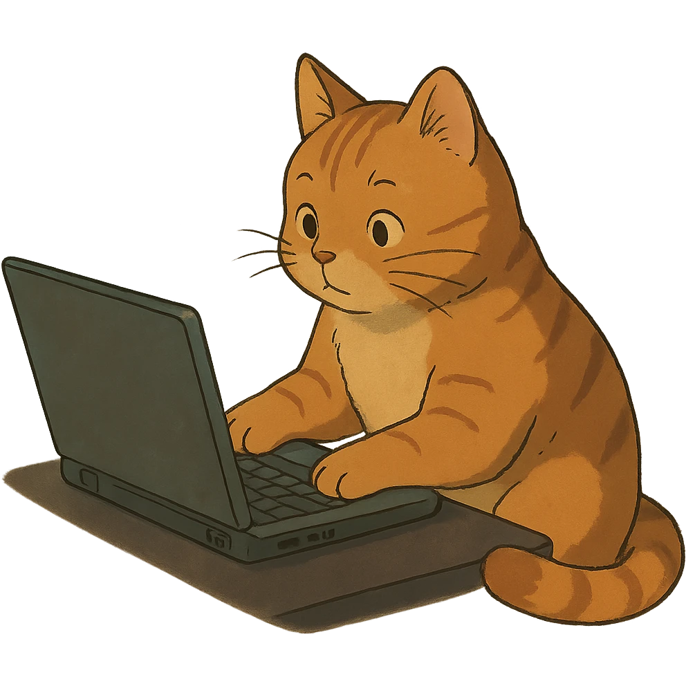 cat at a computer in ghibli style emoji