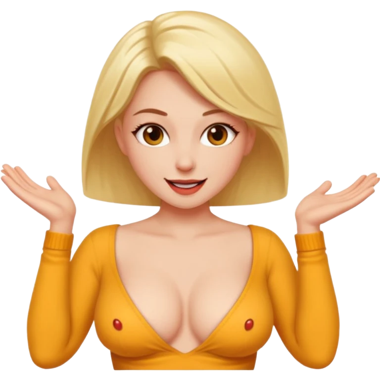 playful female-presenting person emoji flashing chest, cheeky and humorous, suggestive but not explicit emoji
