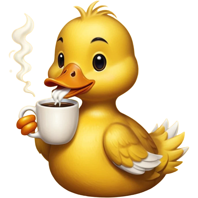 cute duck drinking coffee, bright and lovely atmosphere emoji