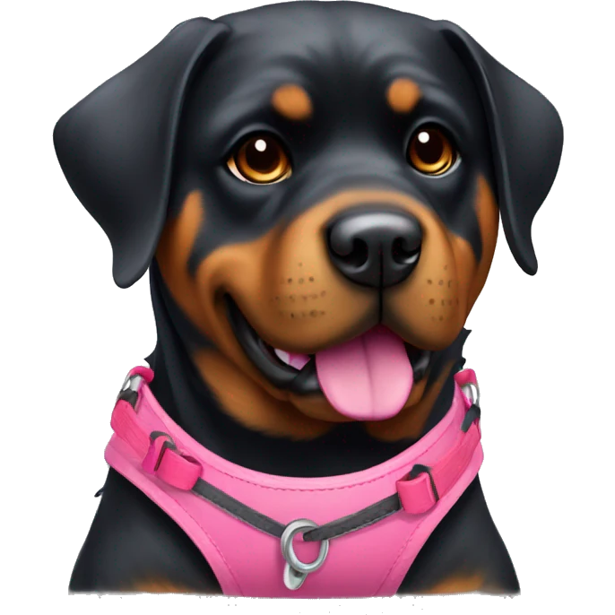 A pretty Rottweiler female with a red harness and a pink rubber ball. emoji