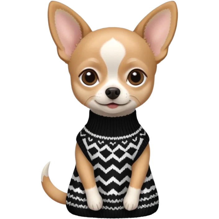 Chiuaua in bianco e nero con vestitino in maglia emoji