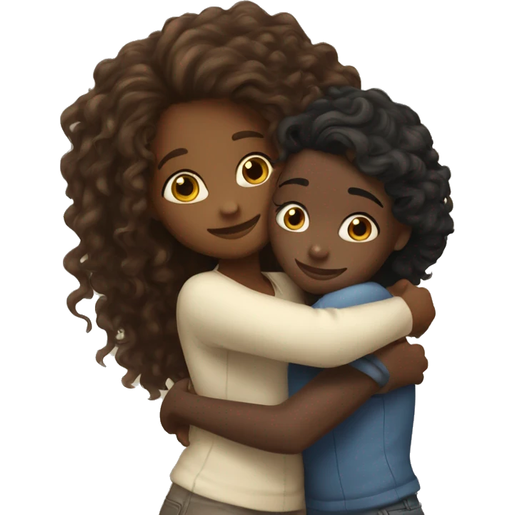 black girl with long curly hair hugging white girl with long brown hair emoji