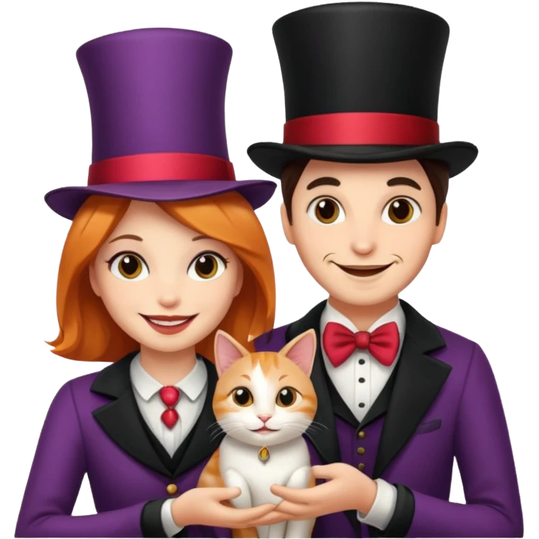magician couple and their pet cat emoji