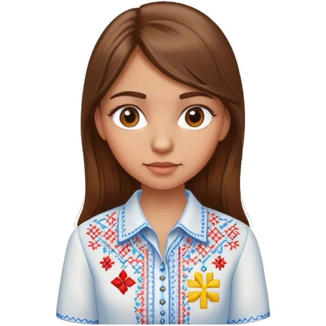 a Ukrainian girl with brown hair in an embroidered shirt and a mathematician emoji