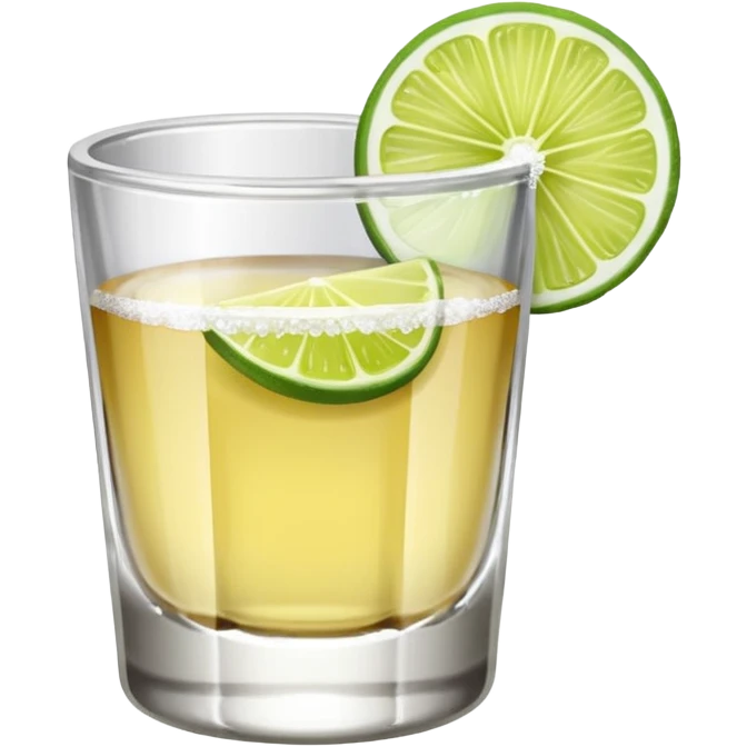 Tequila shot with salt and lime slice on rim emoji