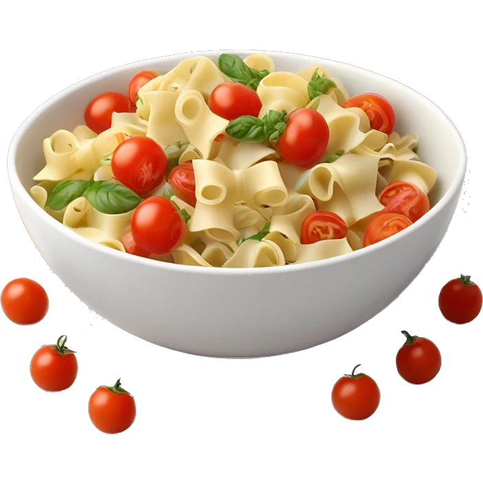 Bow tie pasta salad in a bowl with cherry tomatoes  emoji