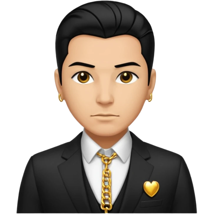 Mob boss in black suit, slick hair, gold chain, c emoji
