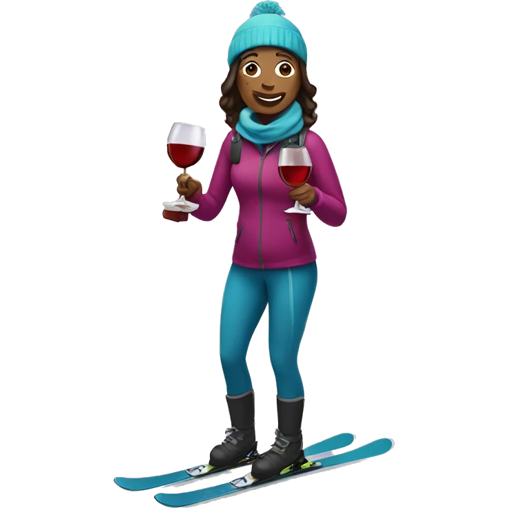 Woman skiing holding wine emoji
