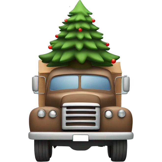Old brown truck carrying a Christmas tree front view  emoji