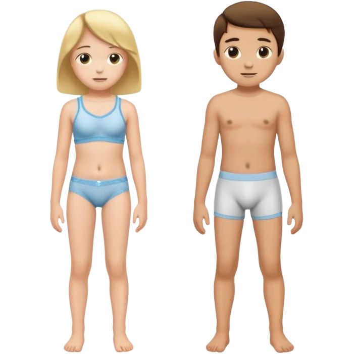 12 year old child girl wearing underwear  standing  with a 12 year old boy emoji