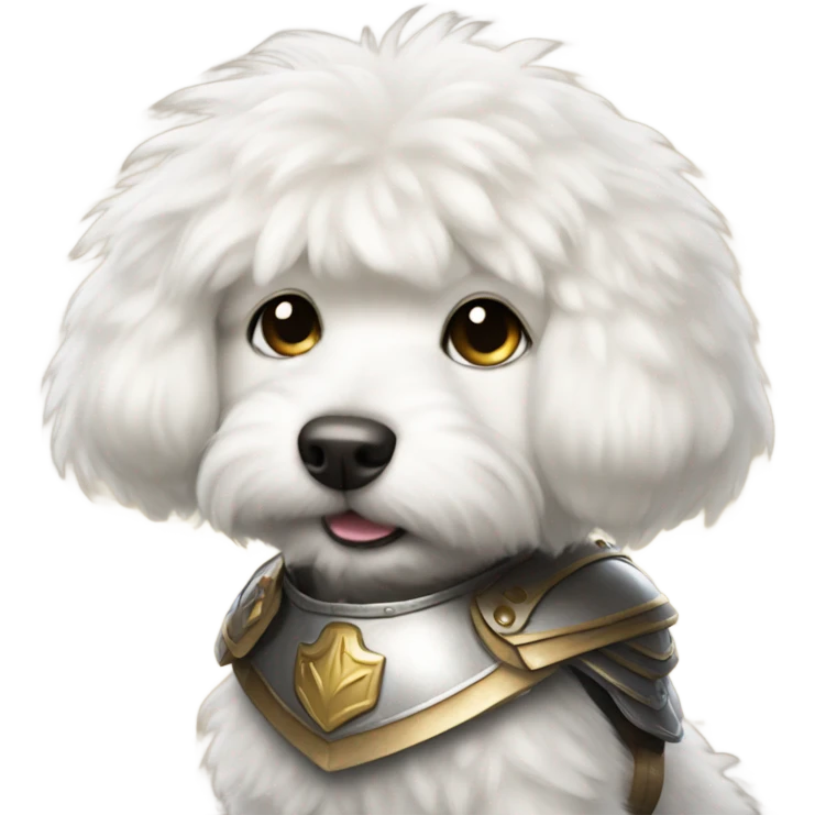 Fluffy Small white dog wearing armor emoji