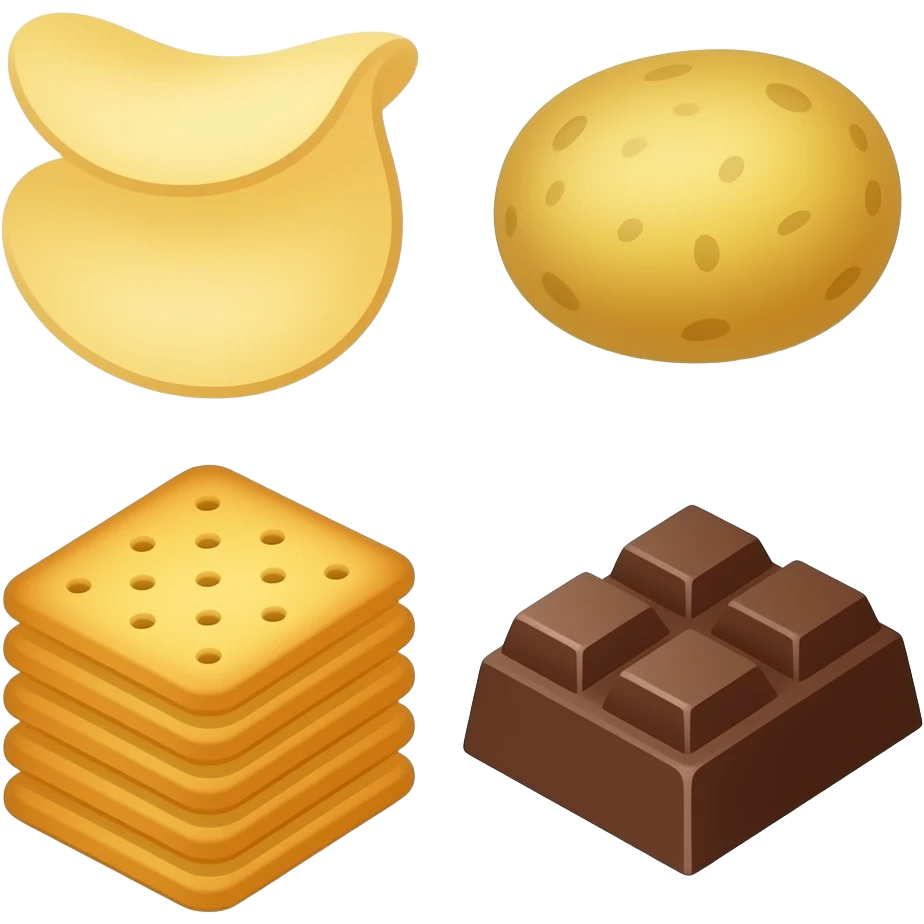 vector flat potato chips, crackers, chocolate emoji