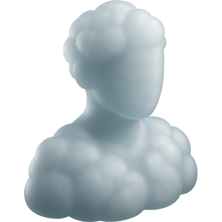 A person from the shoulders up, entirely composed of fluffy white convex clouds emoji