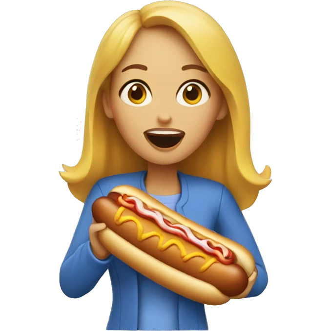 A woman eating a hotdog emoji