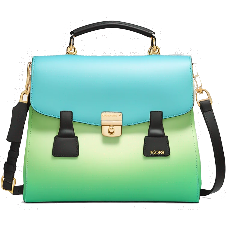 Realistic light green, light blue ,peach color ombre and black michael kors satchel purse. emoji