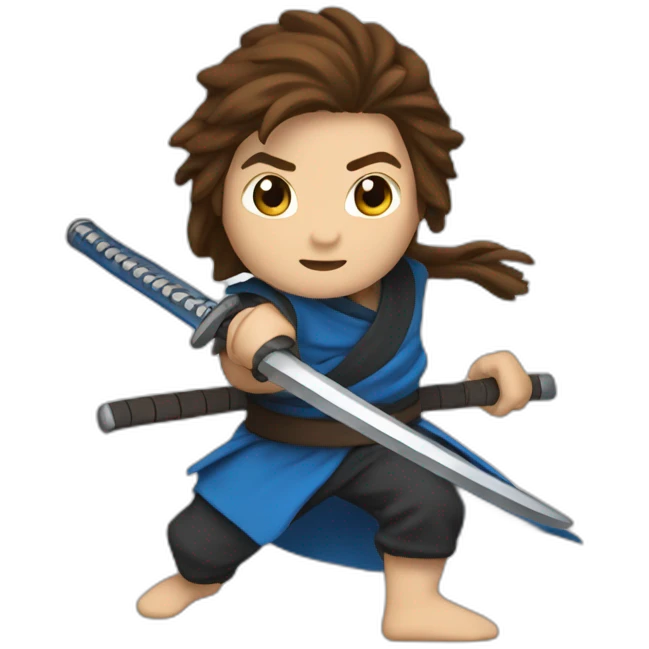 ninja,barefoot,blue-sleeveless-outfit,brown-hair,running,slashing-sword emoji