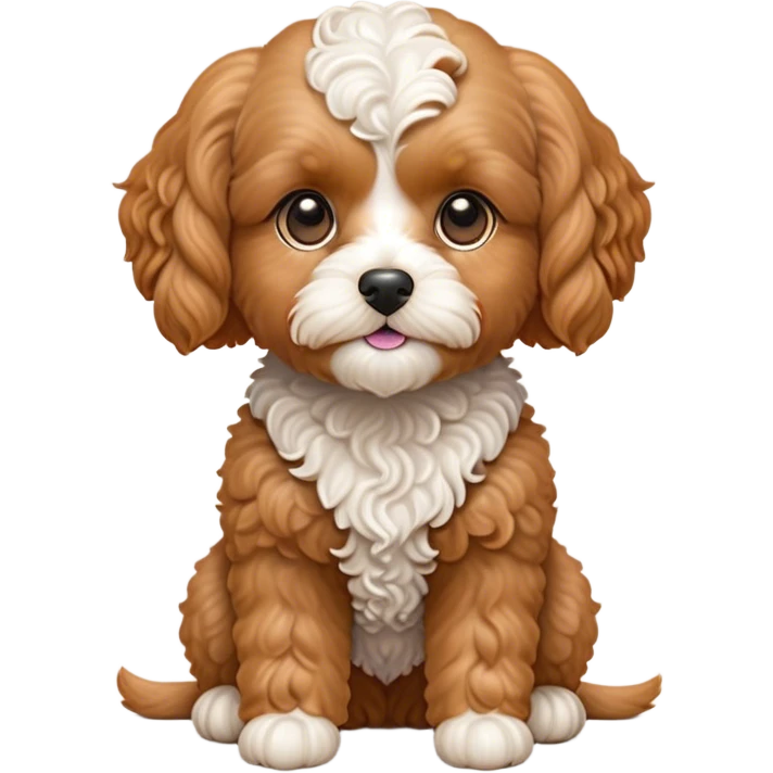 Cinematic Noble Apricot Cavoodle Portrait Emoji, Poised and regal, with a compact, cuddly build and a soft, curly apricot coat accented by gentle white markings, deep-set soulful brown eyes, Simplified yet sharp and sophisticated features, highly detailed, glowing with a soft, dignified glow, high shine, intelligent and affectionate, stylized with an air of elegance, focused and attentive, soft glowing outline, capturing the essence of a watchful and confident companion, so majestic it feels as though it could step out of the screen with effortless authority! emoji