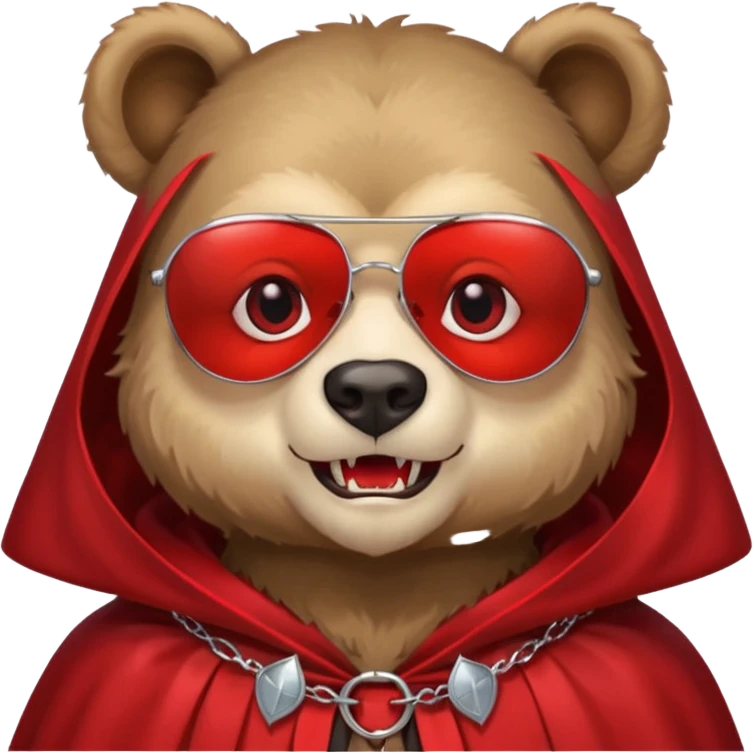 Vampire animal, bear in red collar cloak, red eye, fangs, sunglasses emoji
