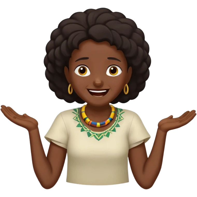 Baiza Ethiopian, dark hair Oldest but immature, no filter, funny Pose: laughing wildly, arms flailing emoji