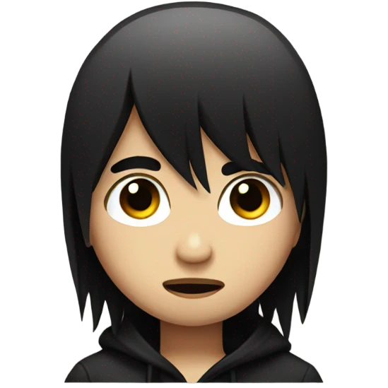 emo kid rolling his eyes with black hair and bangs emoji