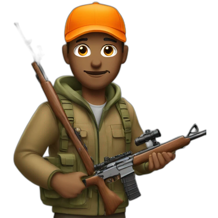 deer hunter with rifle and orange cap emoji